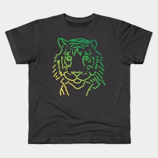 Green Tiger Face Line Art Kids T-Shirt